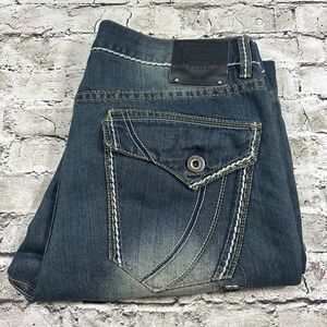 Ring of Fore Jeans Men’s 36x32 Blue Slim Straight Alvarado St Flag Pockets Denim